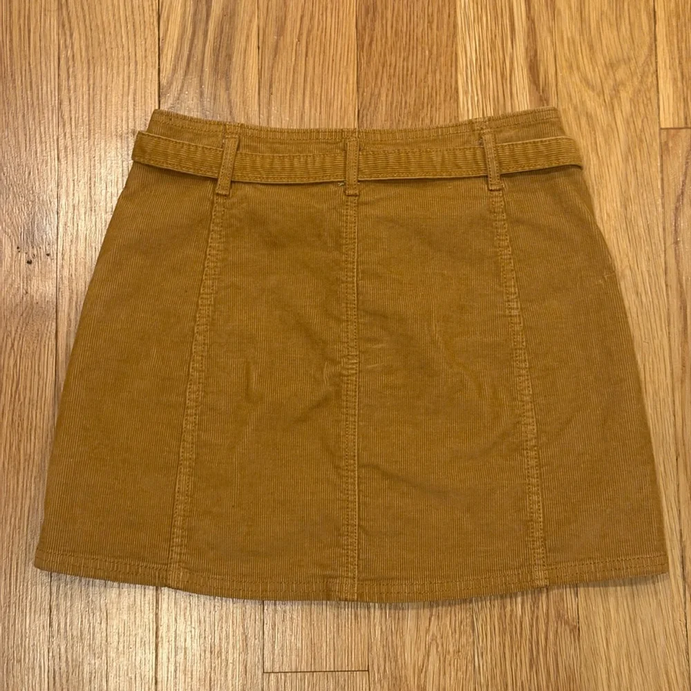 Button-Front Tan Corduroy Mini Skirt